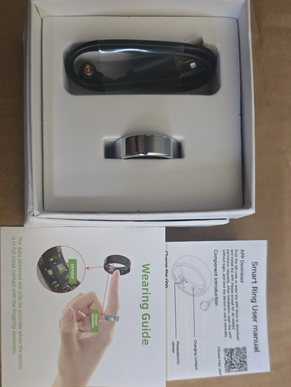 Silver Smart Ring with USB Charging Cable
